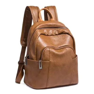 (brown, 30cm*14cm*27cm) Women&apos;s Genuine Leather Cowhide Backpack Casual Large-capacity Soft