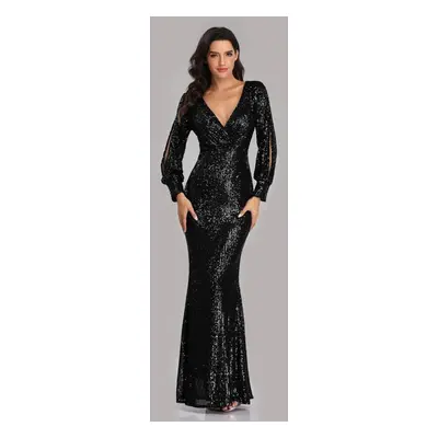 (black, L) Banquet Hosting Europe And The United States Slim Mesh Sequins Evening Dress Fishtail