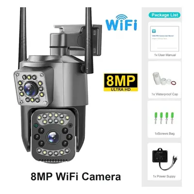 (8MP Camera) New Dual Lens Wifi Ip Camera 4k 8mp Night Vision Ai Human Detect Ptz Outdoor Video 