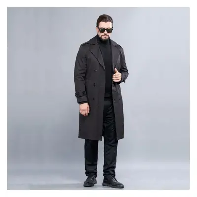 (black, 6XL) Men&apos;s Long Trench Coat Spring Autumn Double Breasted Business Windbreaker Coat