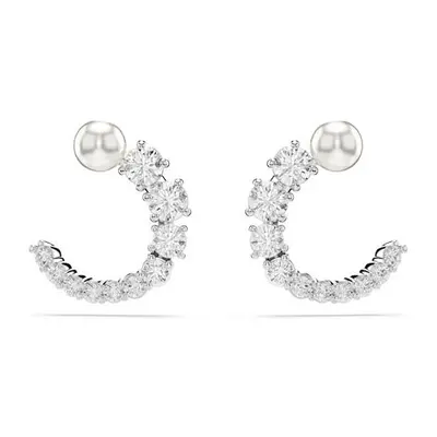 Matrix Rhodium Plated White Round Cut Hoop Earrings