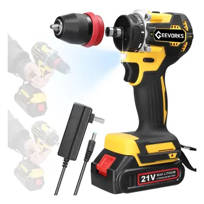 (multicolor, 1pcs battery US Plug) Geevorks 21v 2in1 Lithium Drill Electric Screwdriver Multi-fu