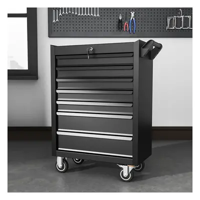 7 Drawers Tool Cabinet Cart Workshop Trolley on Wheels Lockable Roll Cab Black