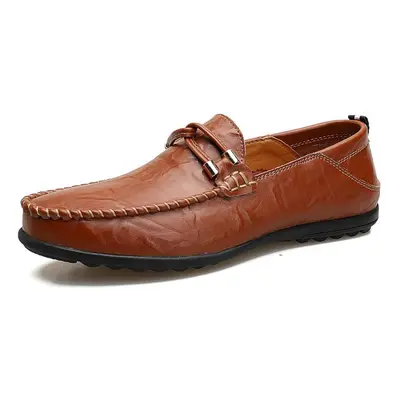 (red,brown, 45) Plus Size Split Leather Shoes Men Loafers Comfortable Casual Shoes Men Flats Moc