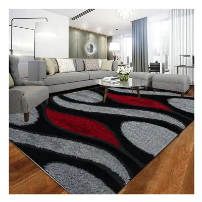 (Black Red, 120x170cm) Thick Large Shaggy Rugs Non Slip Hallway Runner Rug Bedroom Living Room C