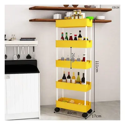 (yellow, 40*17*111cm) 2/3/4 Tier Slim Storage Cart Kitchen Bathroom Organizer Shelf Mobile Shelv