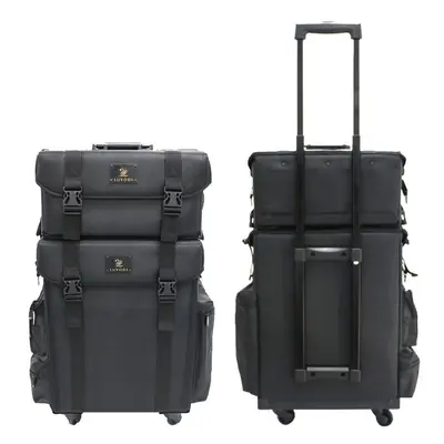 2 in Makeup Case Nylon Wheeled Trolley Artist Makeup Train Case