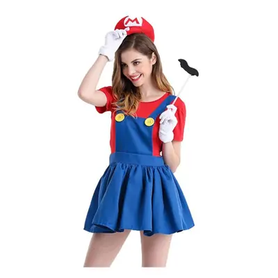 (Red, 2XL) Women's Super Mario Bros Luigi Workmen Skirt Version Adult Costume Fancy Dress