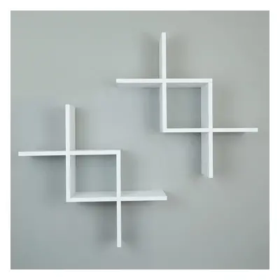 (WHITE) Criss Cross Floating Shelves Dec WallShelf SET OF2