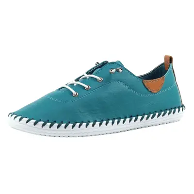 (7 UK, Teal) Lunar Womens/Ladies St Ives Leather Plimsolls