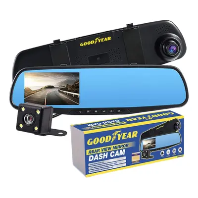 Goodyear HD Mirror Dash Cam Car DVR Video Recorder with Front and Rear Camera