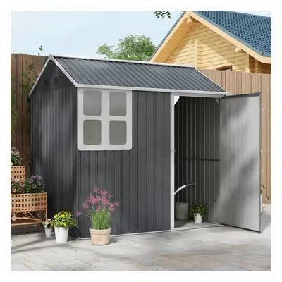 Outsunny x ft Metal Garden Shed Outdoor Storage Shed w/ Door, Dark Grey