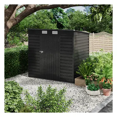 Outdoor Single Door Galvanized Steel Storage Shed, Charcoal Black