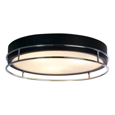 Searchlight Phoenix Light Flush Black, Chrome, Frosted Glass