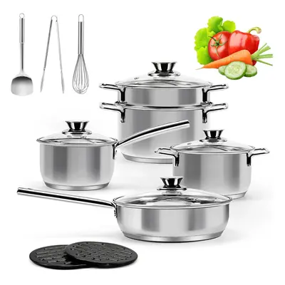 All-round cooking combination14-piece stainless steel cookware set - induction cooker stew pot +