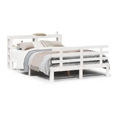 vidaXL Bed Frame with Headboard Bed Base White 140x190 cm Solid Wood Pine