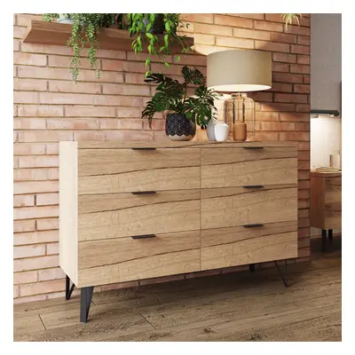 FWStyle Fisso 3+3 Drawer Chest of Drawers Cracked Oak No-Tools Click-Together