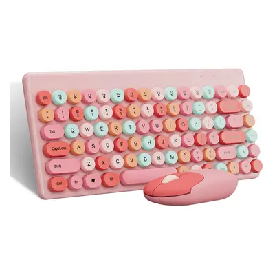 (Pink) Wireless Keyboard Mouse Combo 2.4GHz Wireless 84-Keys Macaron Chocolate Round Keycaps Key