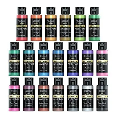 Metallic Acrylic Paint Set, Shuttle Art Colours Metallic Paint in Bottles (60ml, 2oz) with Brush