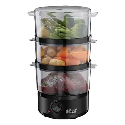 Russell Hobbs Matt Black Electric Food Steamer - 3-Tier, Litre Capacity with BPA Free Baskets an