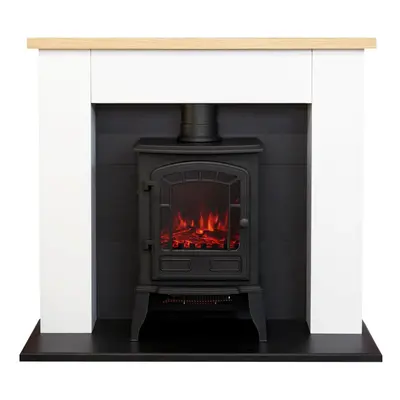 Adam Chester Fireplace in Pure White with Ripon Electric Stove in Black, Inch