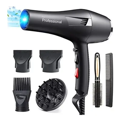 HappyGoo,Black Professional Hair Dryer 2400W AC Motor Fast Drying Salon Ionic Hairdryer with Spe