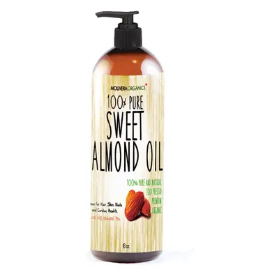 Molivera Organics Sweet Almond Oil fl oz. 100% Pure and Natural Cold Pressed Moisturizer for Ski