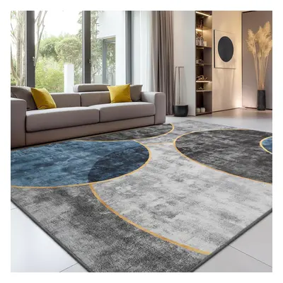 (160x230cm, Geometric Blue-a) large living room carpet