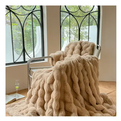 (Light Coffee, 2x2.3M) Plush Throw Super Soft and Comfortable Touch, Faux Fur Blanket, Fluffy Bl