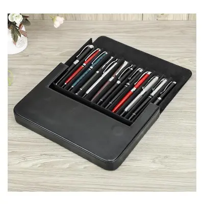 (black) Handmade Genuine Leather Pen Case Multicolor Slots Luxury Pen Box Pen Holders Office Sch