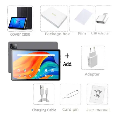 (Standard version-cover, Grey) BDF P60 10.1" Android Tablet 2000x1200 Ten Core 8GB RAM 256GB ROM