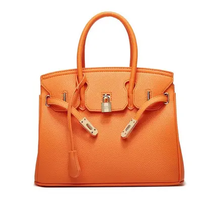 (orange) Women&apos;s Bag Litchi Pattern Trend Design With Buckle And Lock, Single Shoulder Bag 