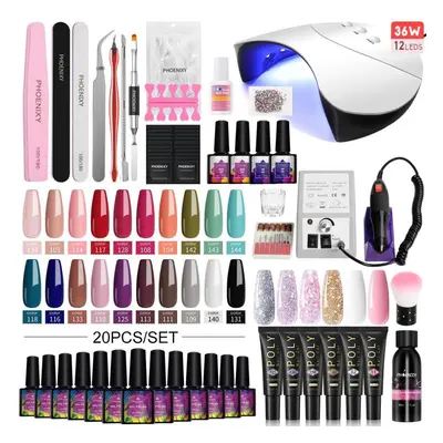 (set 04) Phoenixy Nail Gel Manicure Set Led Dryer Lamp Colors Polish Gel Poly Uv Gel Nail Polish