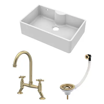 Fireclay Kitchen Bundle - Single Bowl Butler Sink with Overflow & Ledge, Waste & Bridge Tap, 795