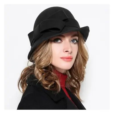 (black) Party Formal Headwear Fashion Asymmetric Bowknot 100% Wool Felt Hats