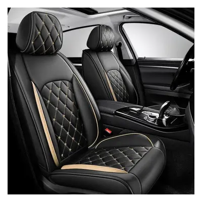 (black,gold, One Seat) New Pu Leather Full Front Seat Cover Waterproof Durable Breathable Univer