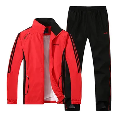 (red, XXXXL) Men &apos;s Set Spring Autumn Men Sportswear Two Piece Set Sporting Suit Jacket +pa