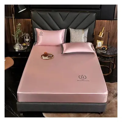 (dark pink, 200*220cm) Summer Luxury Imitated Satin Silk Bed Sheet Solid Color Bedding Mattress 