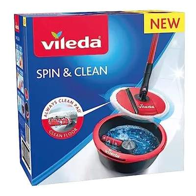 Vileda Spin and Clean Floor Mop and Bucket Set, Spin Mop for Cleaning Floors, Set of 1x Mop 1x B