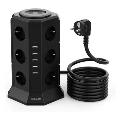 (black, Outlets & USB Ports) Tessan Multi-socket Tower Power Strip With 3/12 Outlets 3/5 Usb Por