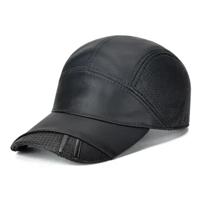 (black, adjustable cm) Northwood All Seasons Black Genuine Leather Baseball Caps For Men Genuine