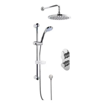 Pride Concealed Round Twin Valve with Multi Function Slide Rail Kit, Arm & Head Shower Bundle - 