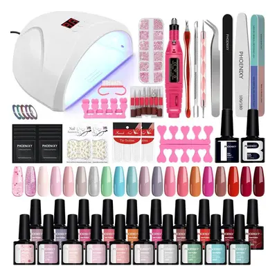 (SET4) Phoenixy Colors Nail Set 36w Lamp Nail Dryer Nail Drill Machine Soak Off Manicure Set Gel