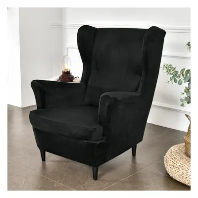 (black, one size) Solid Color Wing Chair Cover Stretch Spandex Armchair Covers Europe Removable 