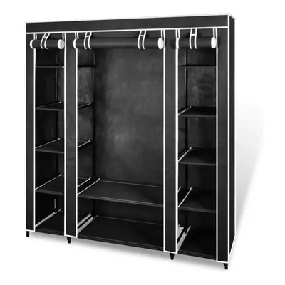 vidaXL Wardrobe with Compartments and Rods Black Fabric Closet Rack Storage