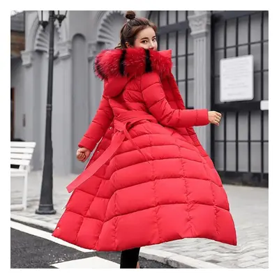 (red, 3XL) Winter Women Down Coat Cotton Padded Parka Thickened Long Jacket