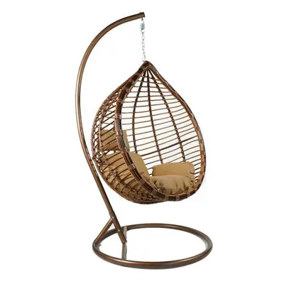 (Wooden, Large) CMY Hanging Swing Egg Chair with Stand wt Cushion