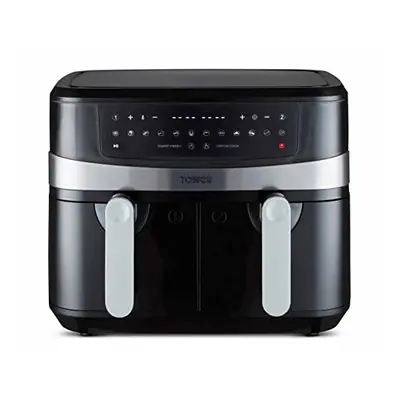 Tower T17088 Vortx 9L Dual Basket Air Fryer with One-Touch Presets, 2600W Power, Black