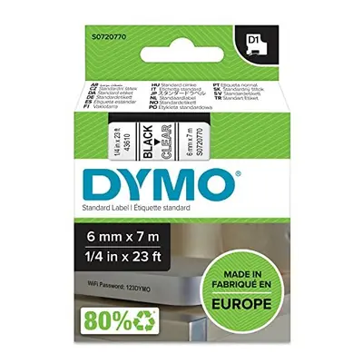 Authentic D1 Labels Black Print on Clear Tape mm x m Self-Adhesive Labels for LabelManager Label