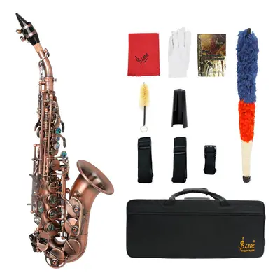 Slade Red Bronze Bend Bb B-flat Soprano Saxophone Sax Abalone Shell Key Carve Pattern with Case 